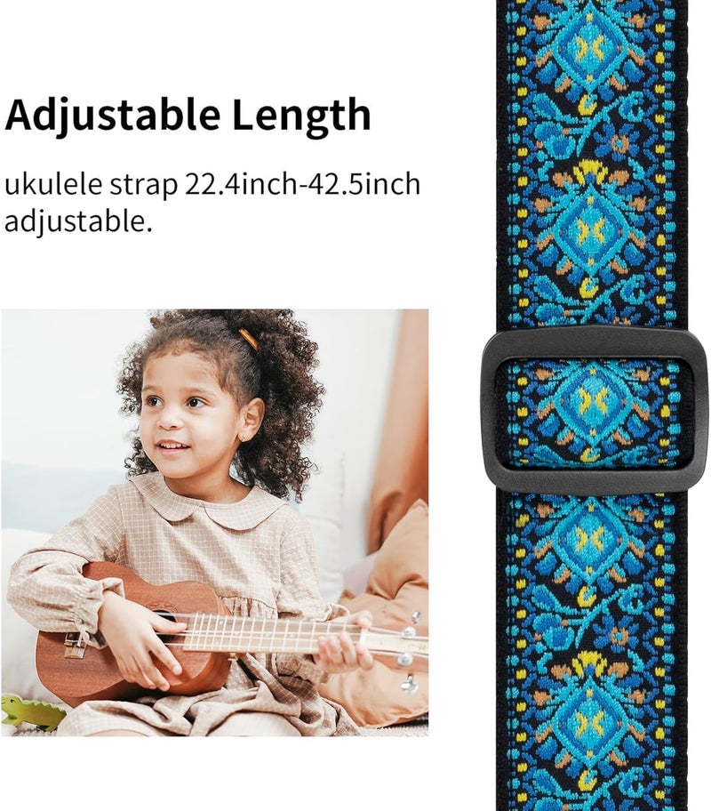 BestSounds Ukulele Strap, Jacquard Weave Adjustable Uke Mandolin Shoulder Straps for Adult & Kids, Ukulele Button Accessories (Teal Blue) - Image 3